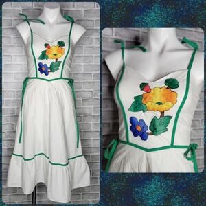 Vintage 70s Pansy Flower Prairie Dress with Side Ties, sz 9